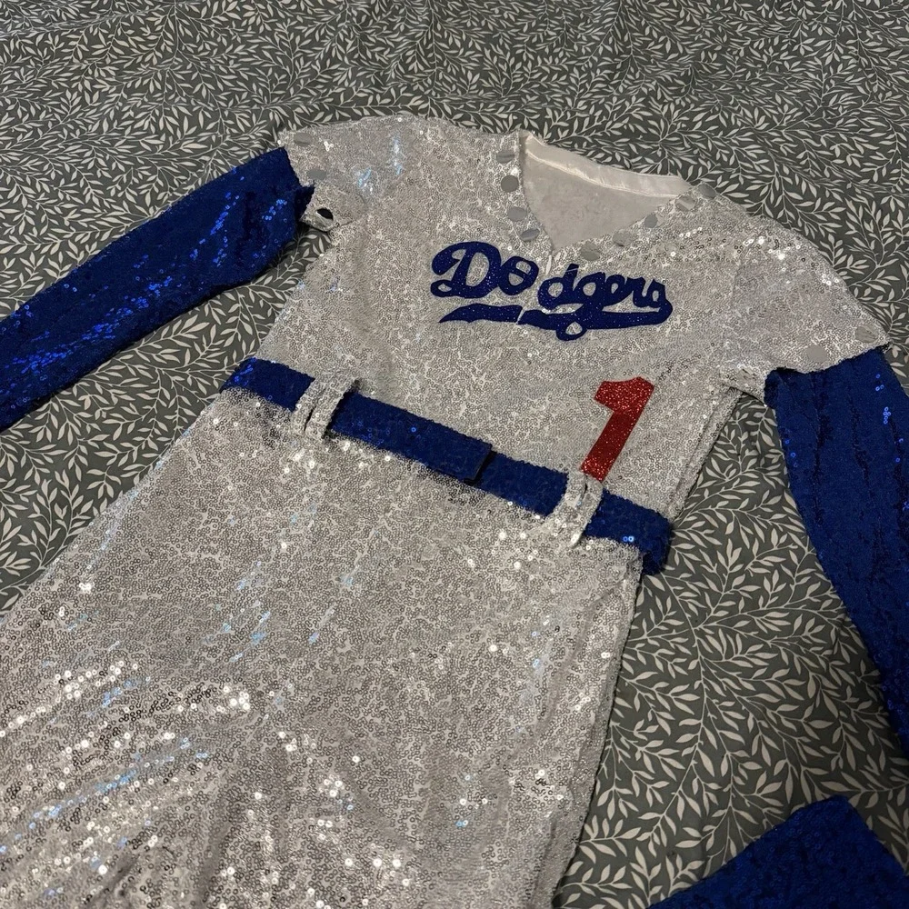 Elton John Dodgers Sequin Costume Jumpsuit Baseball Rocketman Women XS Youth XL